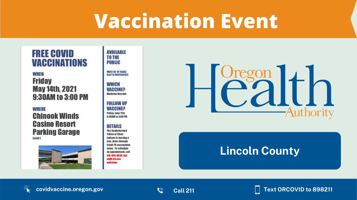 Vaccination clinic at Chinook Winds Casino Friday, May 14