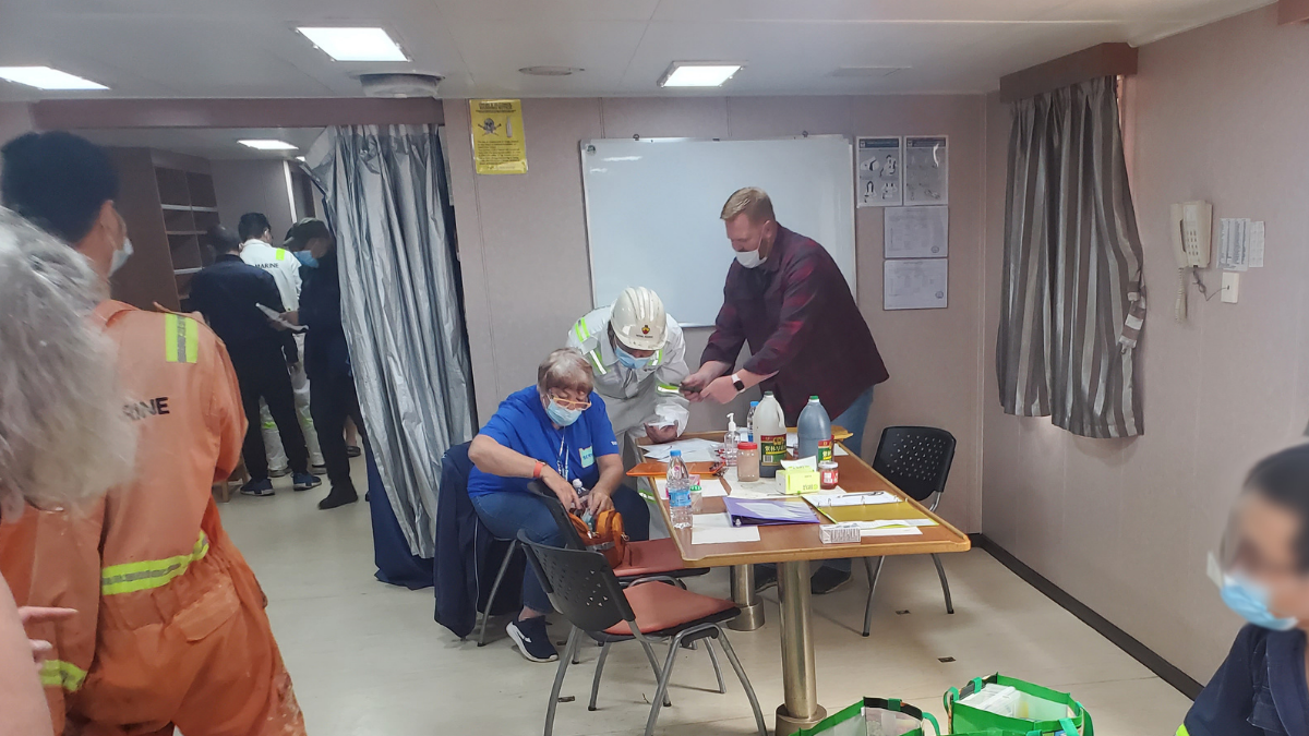 Vaccinating the crew of the merchant freighter, Crystal, was an adventure