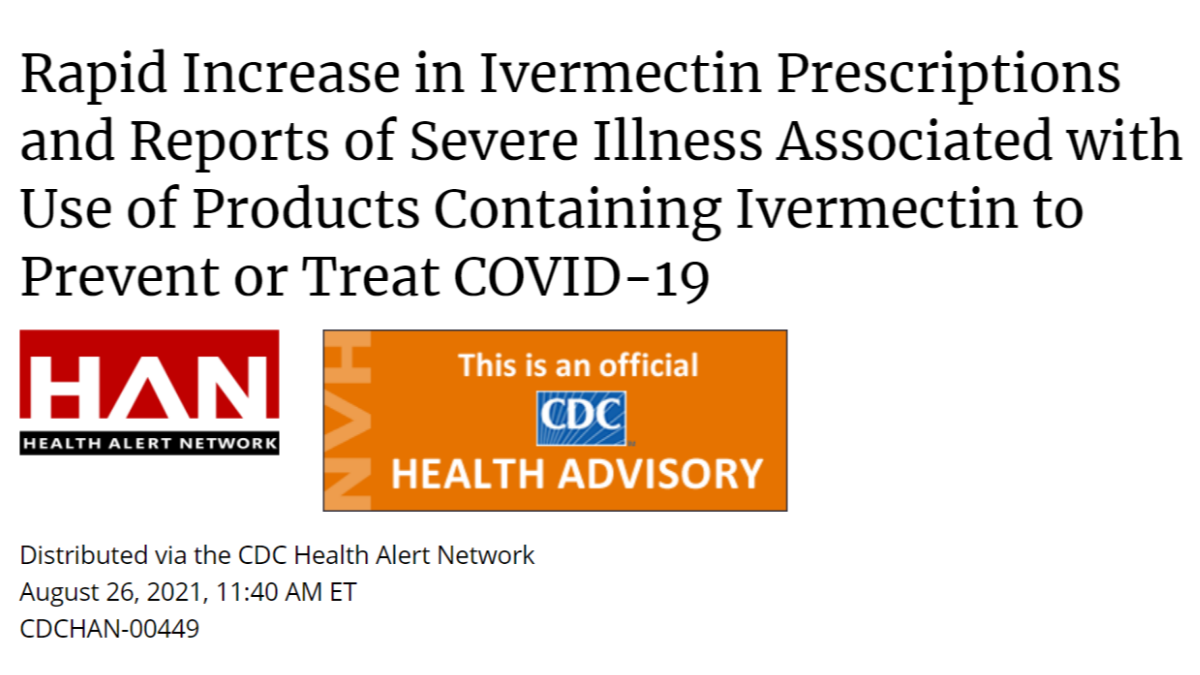 CDC warns against the use of ivermectin to treat or prevent COVID-19