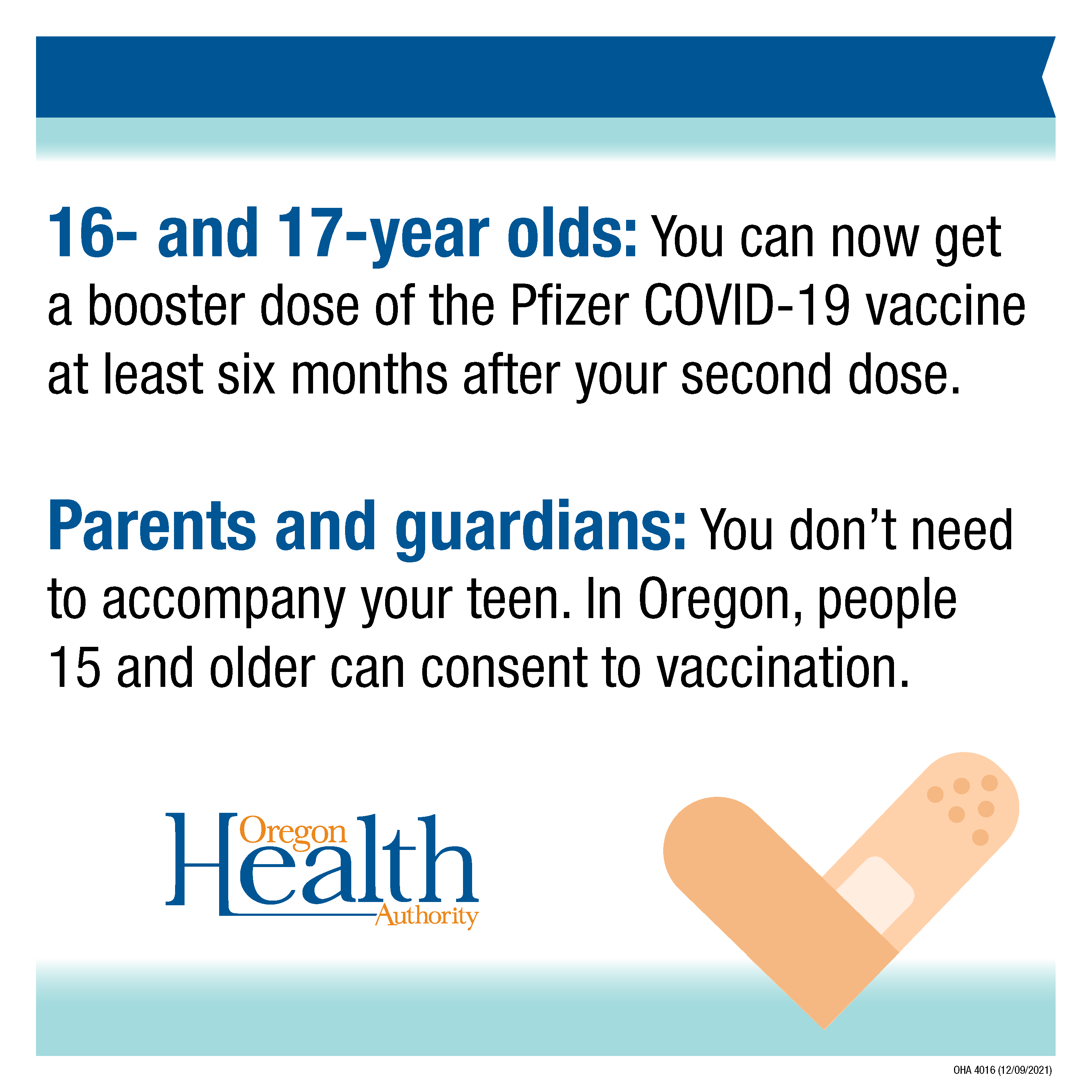 Social Cards – 16- and 17-year-olds can now get a booster dose of the Pfizer COVID-19 vaccine at least six months after their second dose
